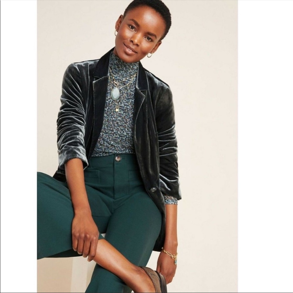 Anthropologie Alessia Velvet Blazer in Carbon
